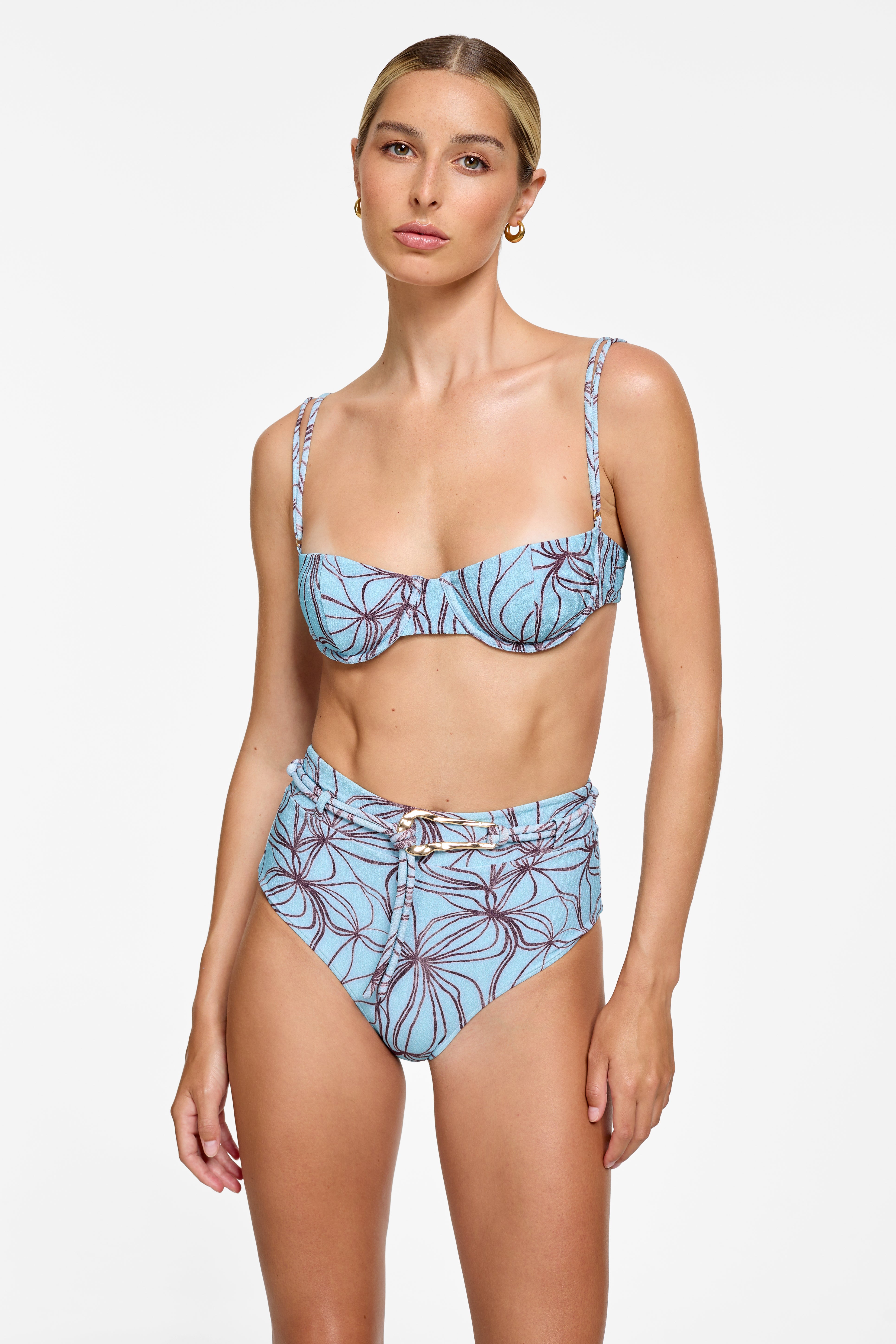 Claire Bottom - Denim Flower Lines