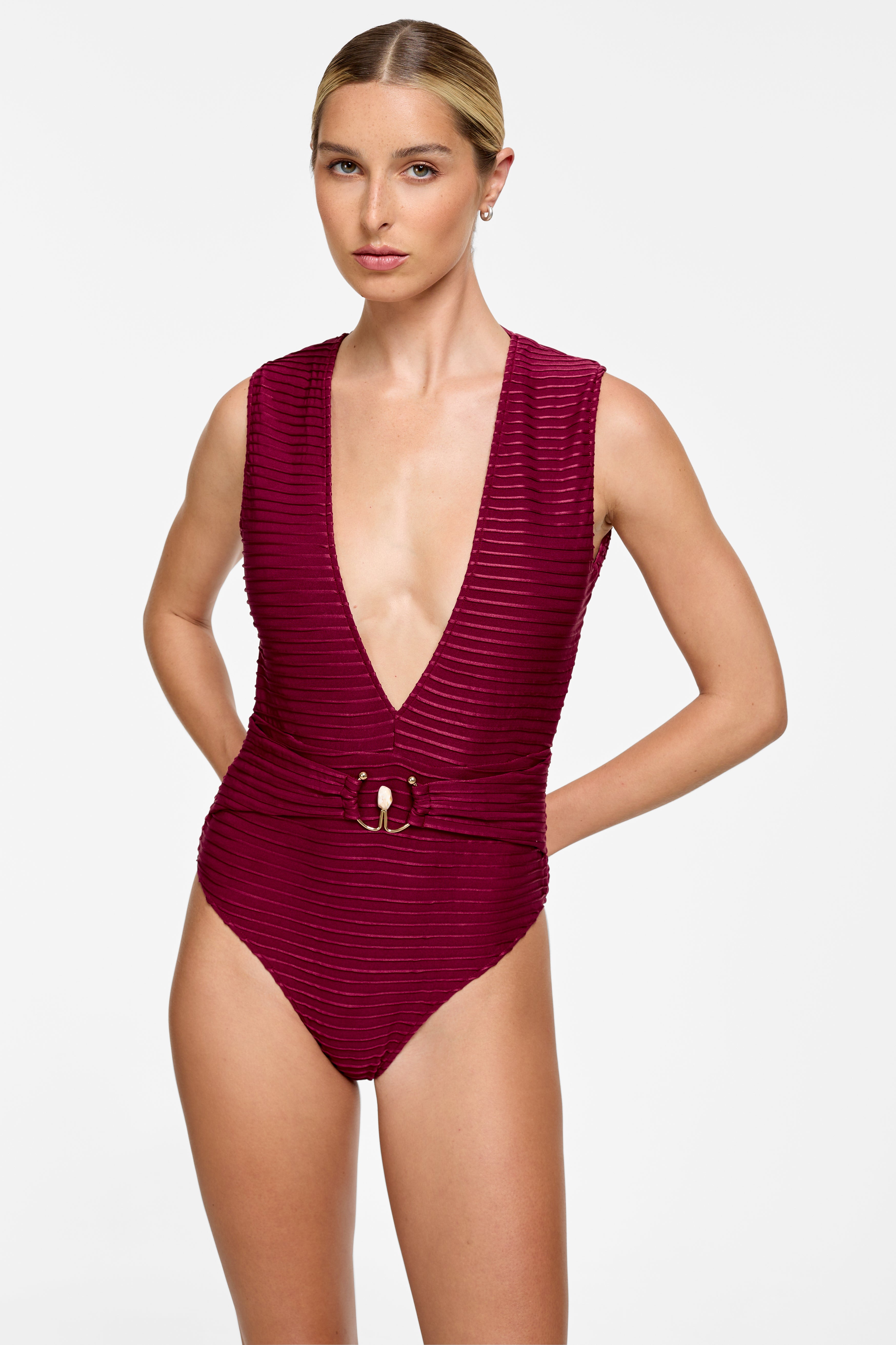 Delilah One Piece - Black Cherry Pleat