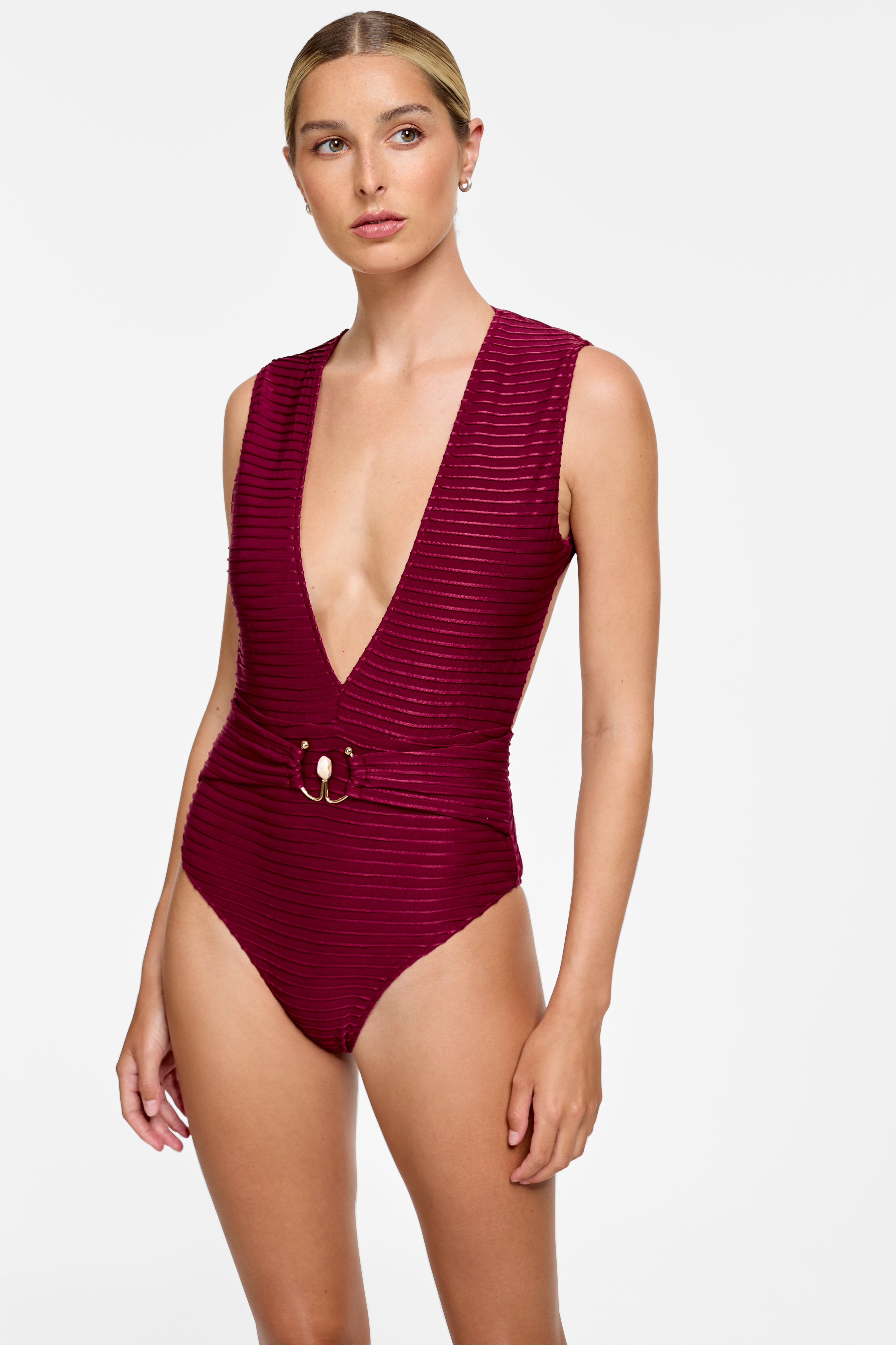 Delilah One Piece - Black Cherry Pleat