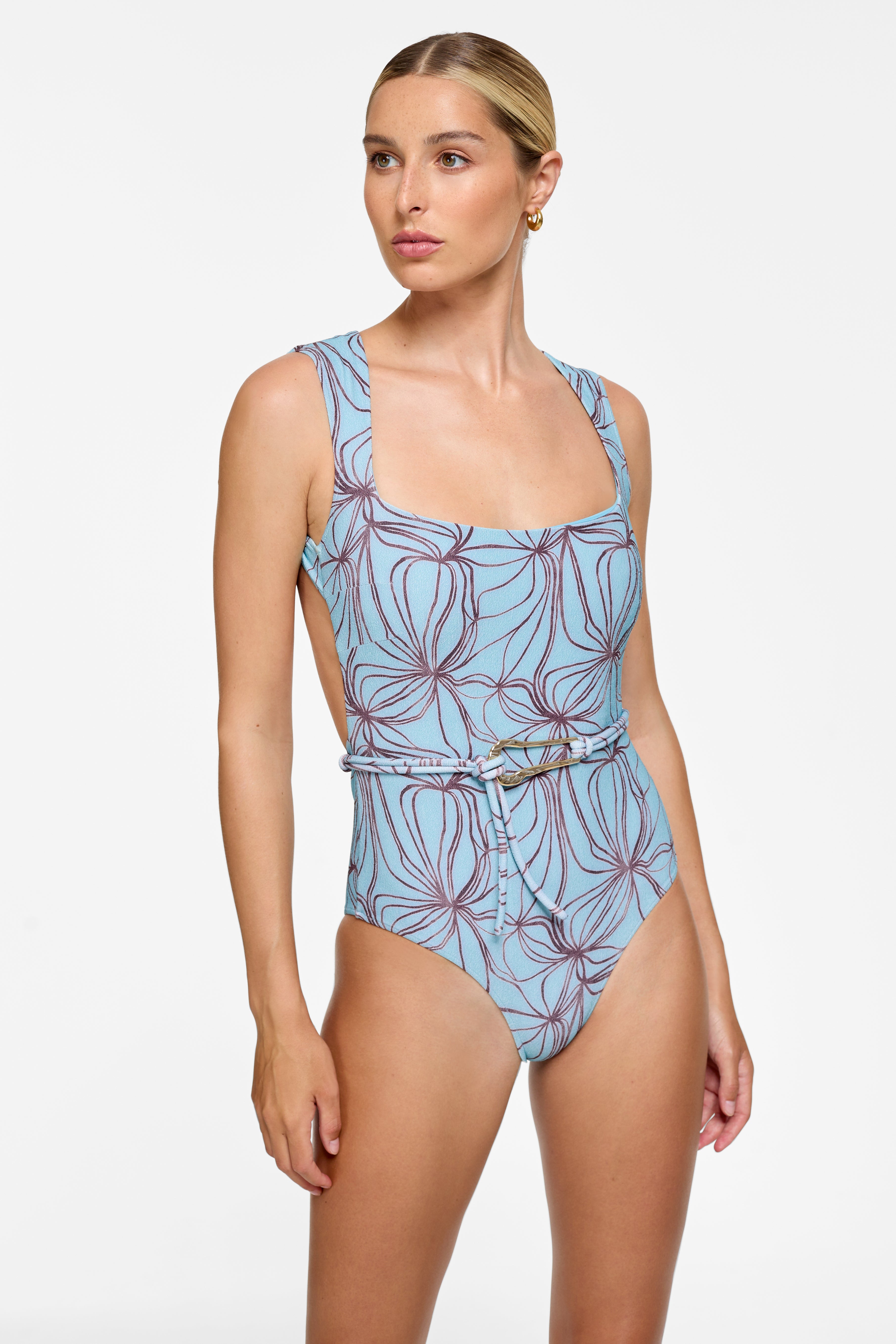 Grace One Piece - Denim Flower Lines