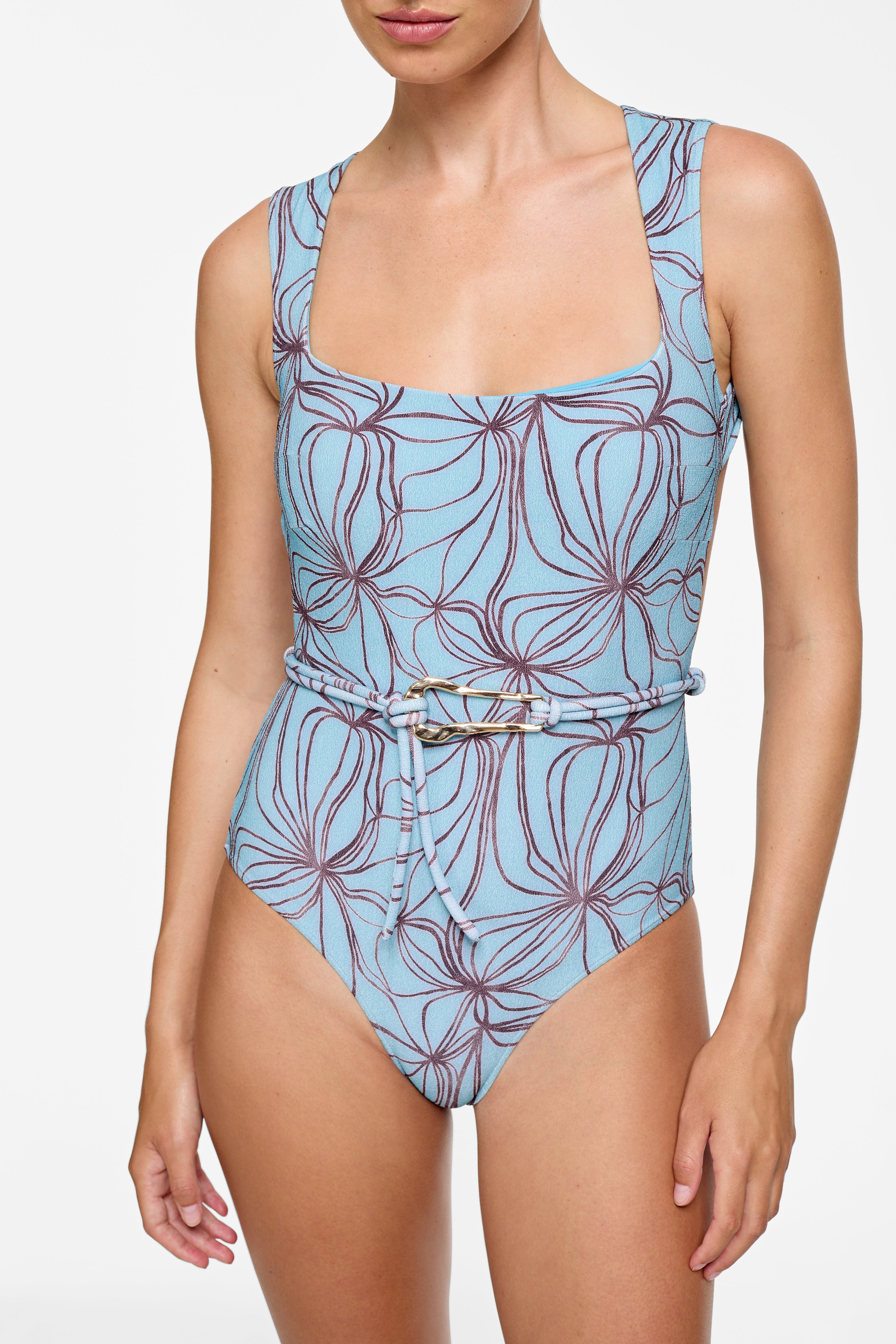 Grace One Piece - Denim Flower Lines