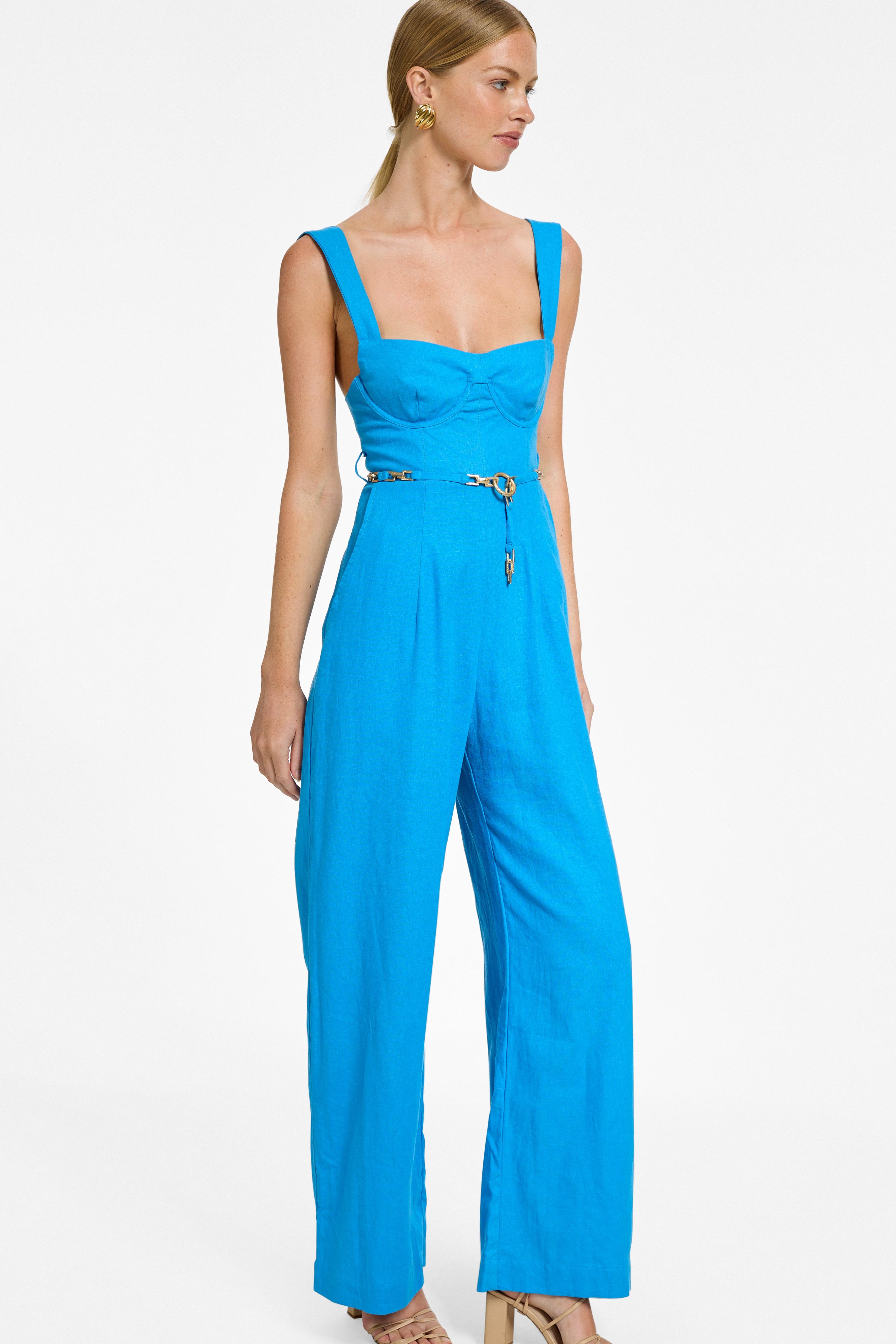 Mae Jumpsuit - Agua Blue Linen